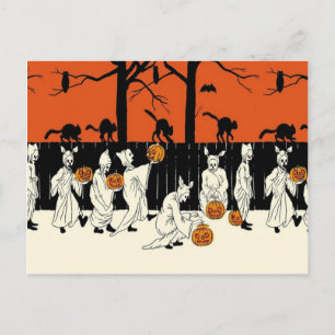 Ghost Costume Jack o lantern Black Cat Uggla Fladd Vykort