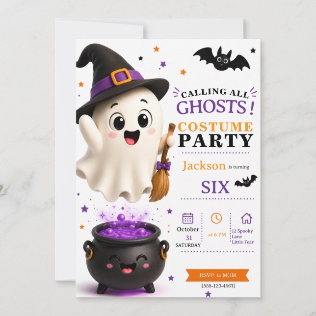 Ghost Costume Party - Söt Halloween-födelsedag Inbjudningar (Framsida)
