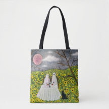 Ghost Couple och Flowers Whimsical Art