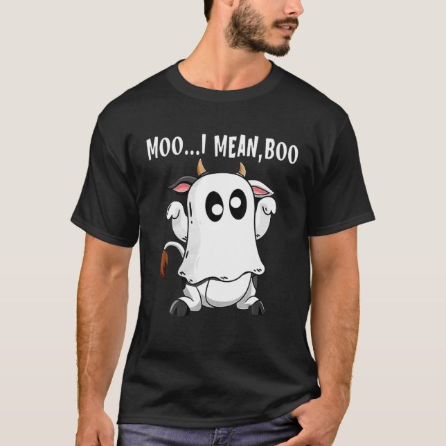 Ghost Cow Moo I Elak Boo Funny Pumpkin Farmer Hall T Shirt (Framsida)