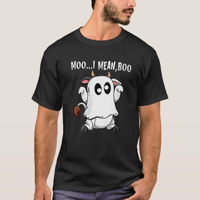 Ghost Cow Moo I Elak Boo Funny Pumpkin Farmer Hall T Shirt (Framsida)