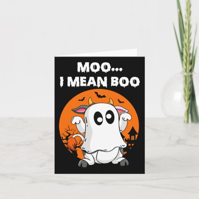 Ghost Cow Moo I Elak Boo Halloween Funny Cow Älska Kort (Framsida)