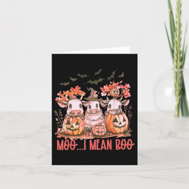 Ghost Cow Moo I Elak Boo Pumpkin Halloween Kort (Framsida)