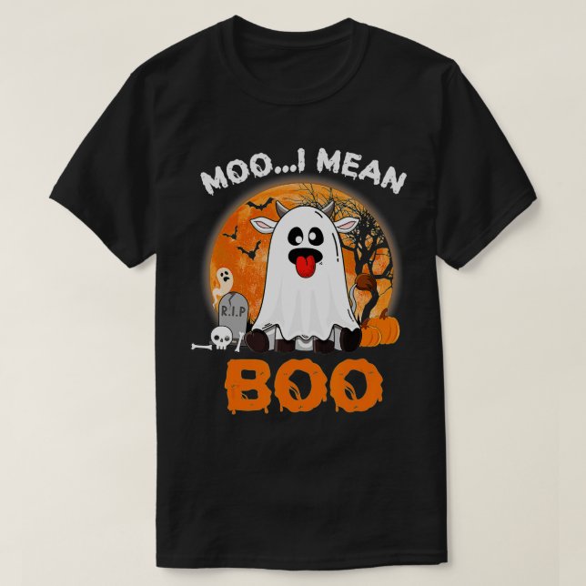 Ghost Cow Moo I Elak Boo Pumpkin Måne Halloween Fa T Shirt (Design framsida)