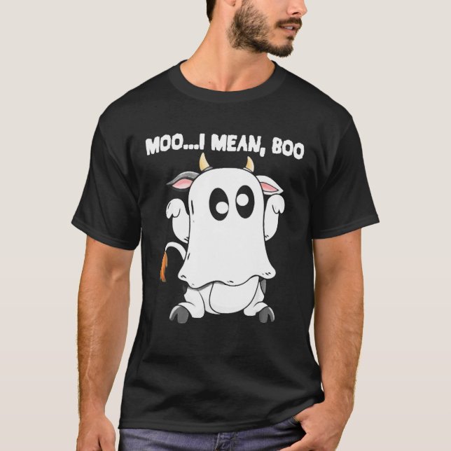 Ghost Cow Moo I Elak Boo Pumpkin Måne Halloween T Shirt (Framsida)
