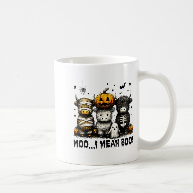 Ghost Cow Moo I Mean Boo Halloween Outfit Funny Co Kaffemugg (Höger)