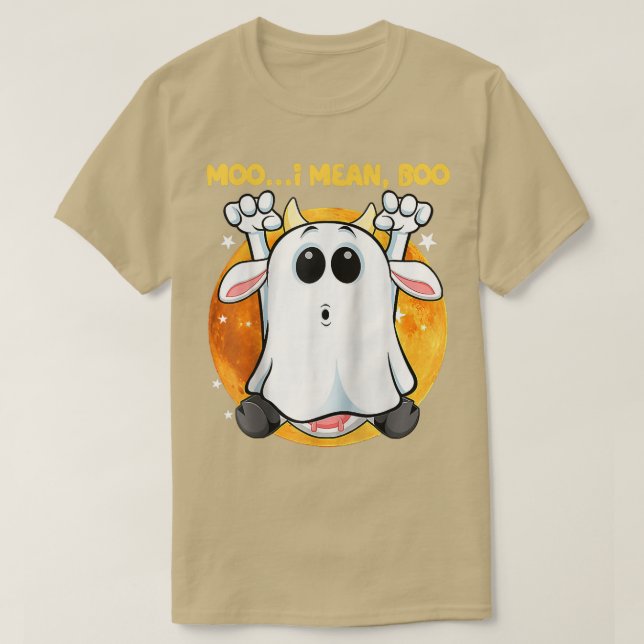Ghost Cow Moo I Mean Boo Pumpkin Moon Halloween Co T Shirt (Design framsida)