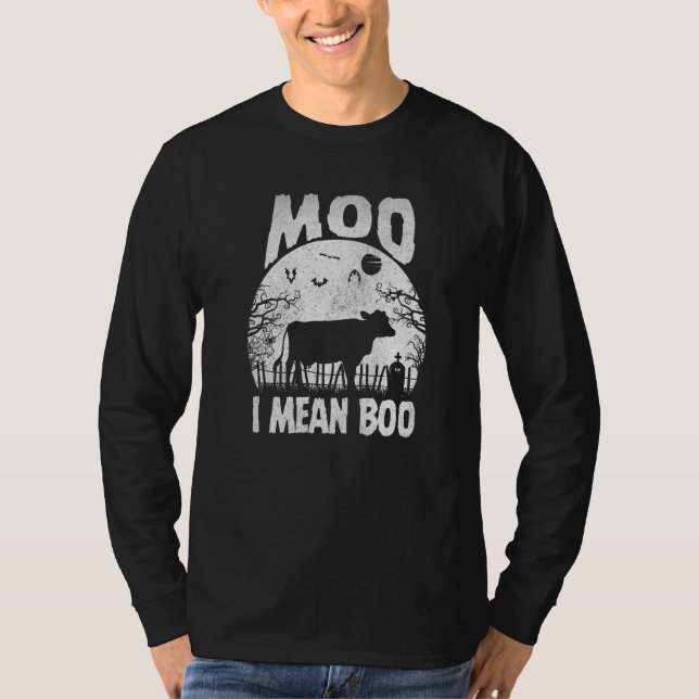 Ghost Cow Moo I Mean Boo Pumpkin Moon Halloween Fo T Shirt (Framsida)