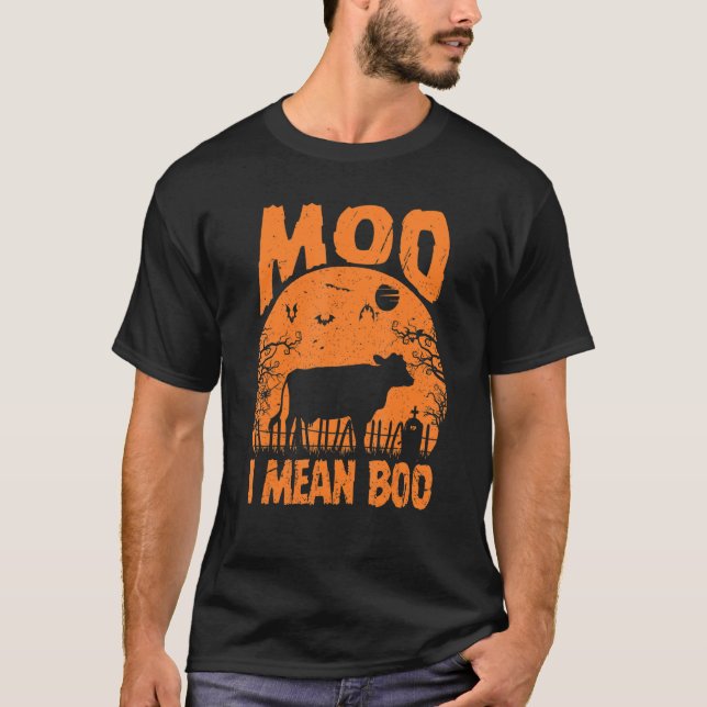 Ghost Cow Moo I Mean Boo Pumpkin Moon Halloween T Shirt (Framsida)