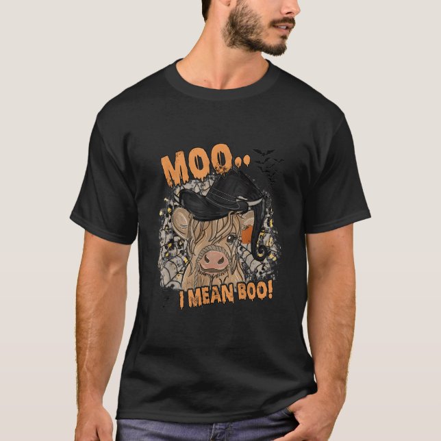 Ghost Cow Moo I Mean Boo Pumpkin Moon Halloween T Shirt (Framsida)