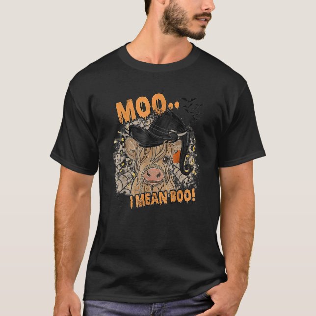Ghost Cow Moo I Mean Boo Pumpkin Moon Halloween T Shirt (Framsida)