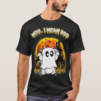 Ghost Cow Säg Moo I Elak Boo Pumpkin Måne Funny Ha T Shirt