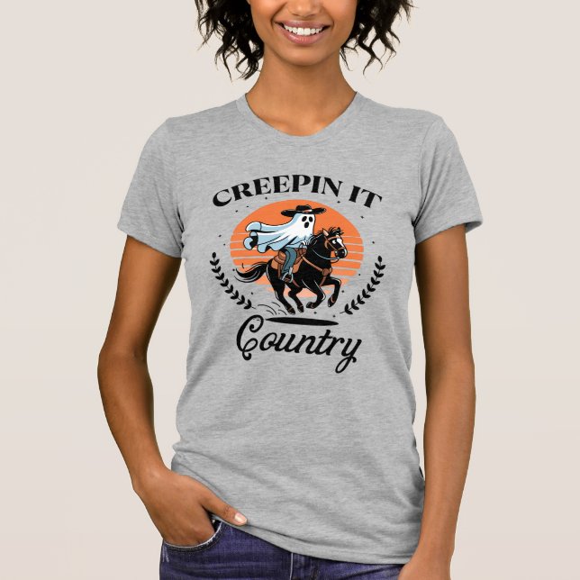 Ghost Cowboy Riding Horse Halloween T Shirt (Framsida)