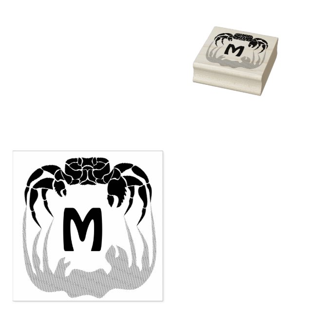 Ghost Crab Silhouette Casting a Shadow Monogram Stämpel (Stämplad)