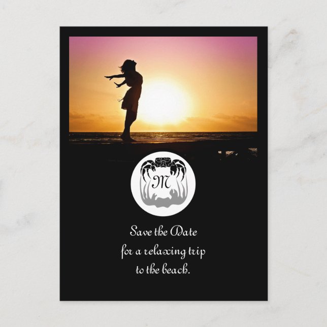 Ghost Crab Silhouette och Shadow Monogram Photo Inbjudan Vykort (Framsida)