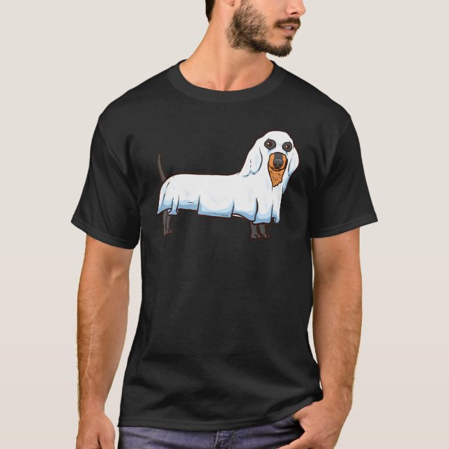 Ghost Dachshund Spooky Hund Wiener Halloween Costu T Shirt (Framsida)