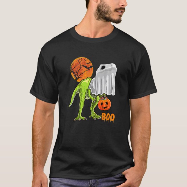 Ghost Dinosaur rex  Boo Halloween Pumpkin Boys Kid T Shirt (Framsida)