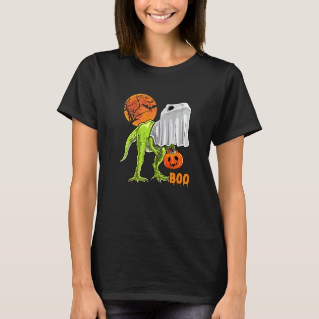 Ghost Dinosaur rex  Boo Halloween Pumpkin Boys Kid T Shirt (Framsida)