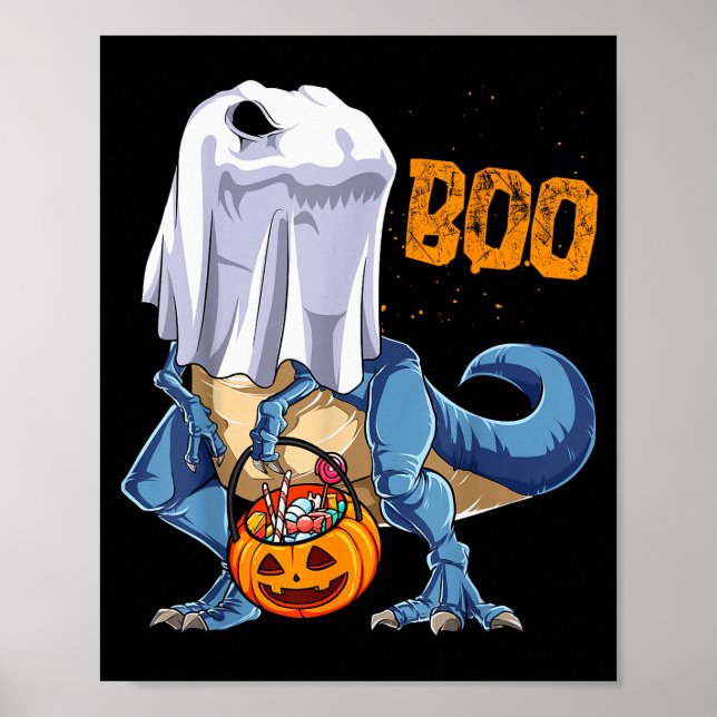 Ghost Dinosaur T Rex Funny Boo Halloween Boys Men  Poster (Framsidan)
