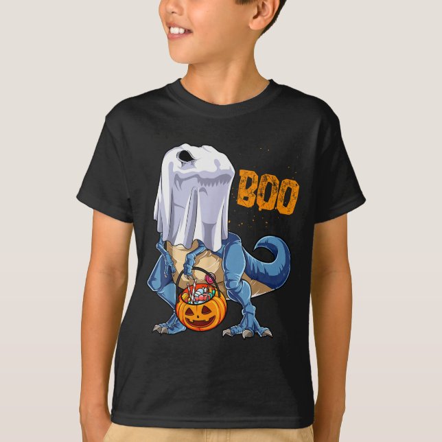 Ghost Dinosaur T Rex Funny Boo Halloween Boys Men  T Shirt (Framsida)