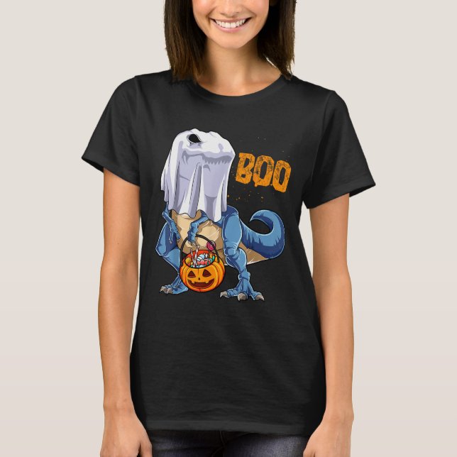 Ghost Dinosaur T Rex Funny Boo Halloween Boys Men  T Shirt (Framsida)