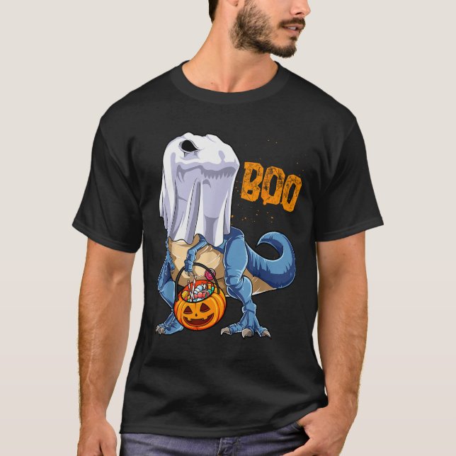 Ghost Dinosaur T Rex Funny Boo Halloween Boys Men  T Shirt (Framsida)