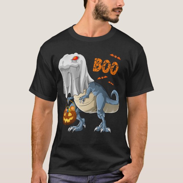Ghost Dinosaur T rex Funny Boo Halloween Pumpkin Shirt (Framsida)