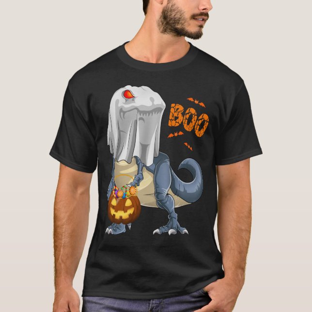 Ghost Dinosaur T rex Funny Boo Halloween Pumpkin Shirt (Framsida)