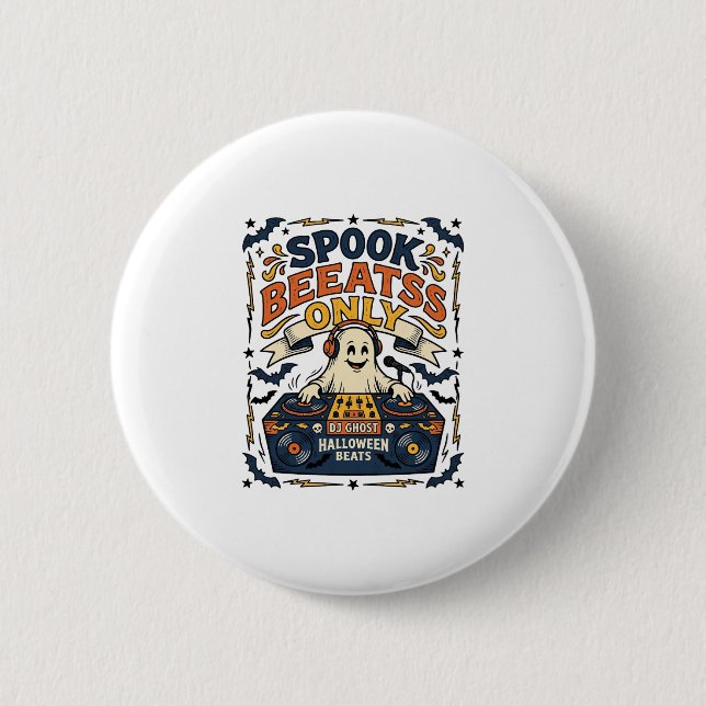 Ghost DJ Spooky Beats Vintage Gravyr Halloween  Knapp (Framsida)