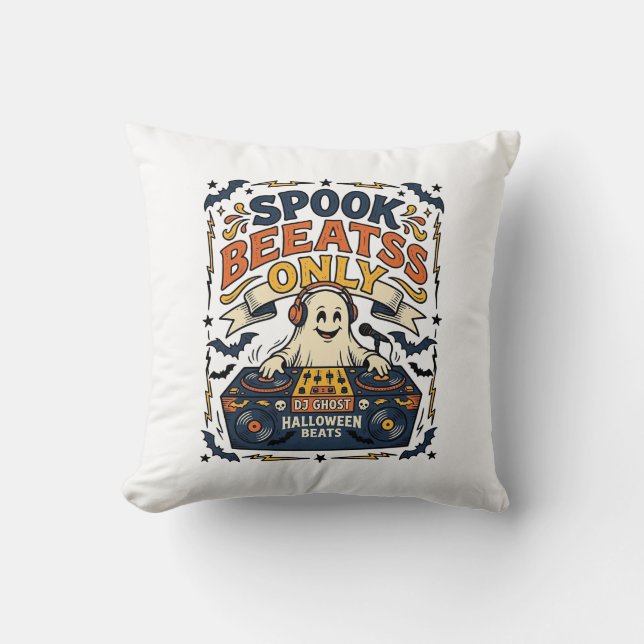 Ghost DJ Spooky Beats Vintage Gravyr Halloween  Kudde (Framsida)