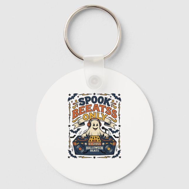 Ghost DJ Spooky Beats Vintage Gravyr Halloween  Nyckelring (Framsida)