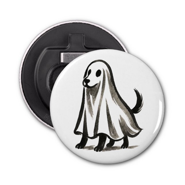 Ghost Dog in Costume – Halloween Ink Style on Flasköppnare (Framsidan)