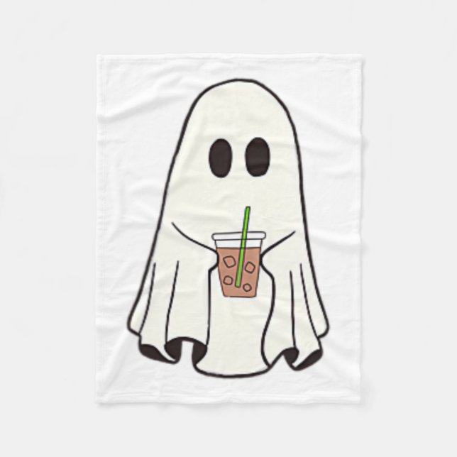 Ghost Drinking Coffee Funny Halloween Costume Coff Fleecefilt (Framsidan)
