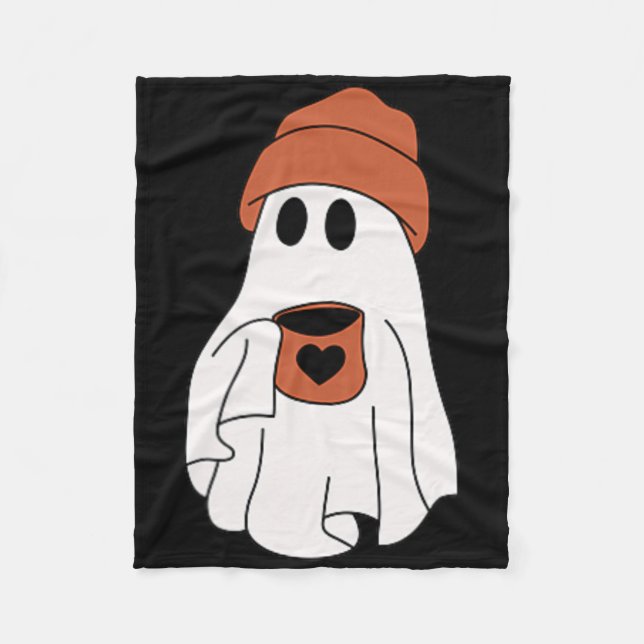 Ghost Drinking Coffee Funny Halloween Costume Coff Fleecefilt (Framsidan)