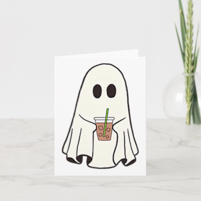 Ghost Drinking Coffee Funny Halloween Costume Coff Kort (Framsida)
