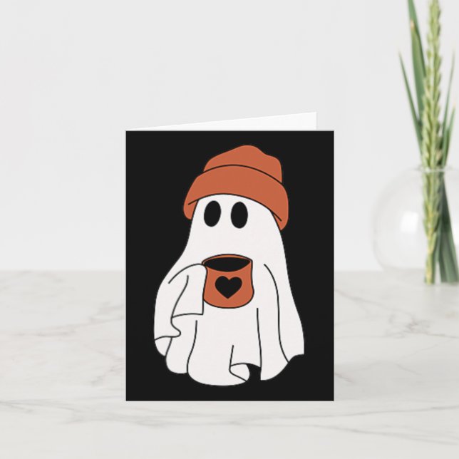 Ghost Drinking Coffee Funny Halloween Costume Coff Kort (Framsida)