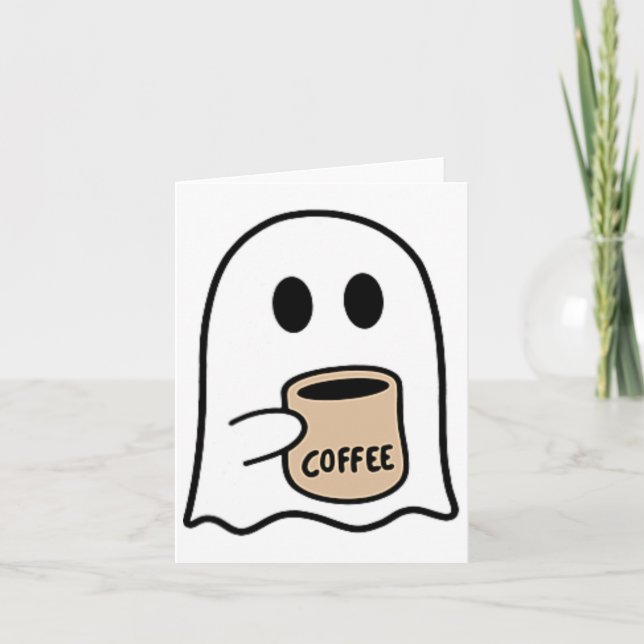 Ghost Drinking Coffee Funny Halloween Costume Coff Kort (Framsida)