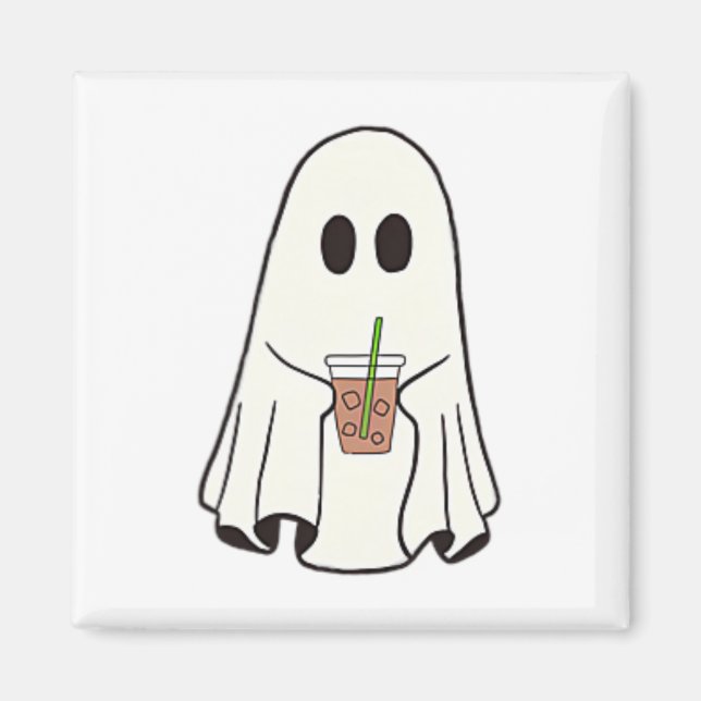 Ghost Drinking Coffee Funny Halloween Costume Coff Magnet (Framsidan)