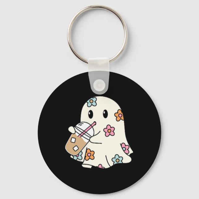 Ghost Drinking Coffee Funny Halloween Costume Coff Nyckelring (Framsida)