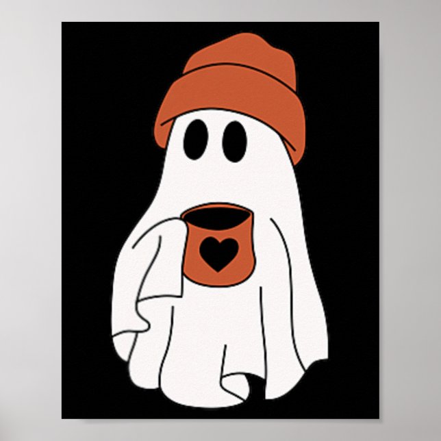 Ghost Drinking Coffee Funny Halloween Costume Coff Poster (Framsidan)
