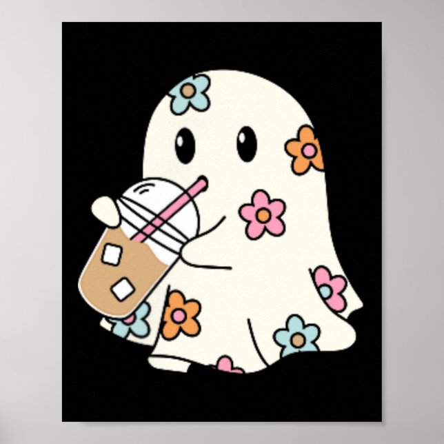 Ghost Drinking Coffee Funny Halloween Costume Coff Poster (Framsidan)