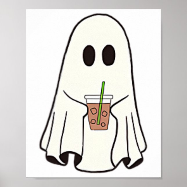 Ghost Drinking Coffee Funny Halloween Costume Coff Poster (Framsidan)