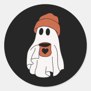 Ghost Drinking Coffee Funny Halloween Costume Coff Runt Klistermärke