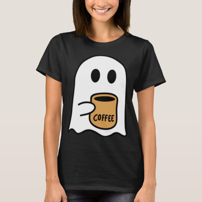 Ghost Drinking Coffee Funny Halloween Costume Coff T Shirt (Framsida)