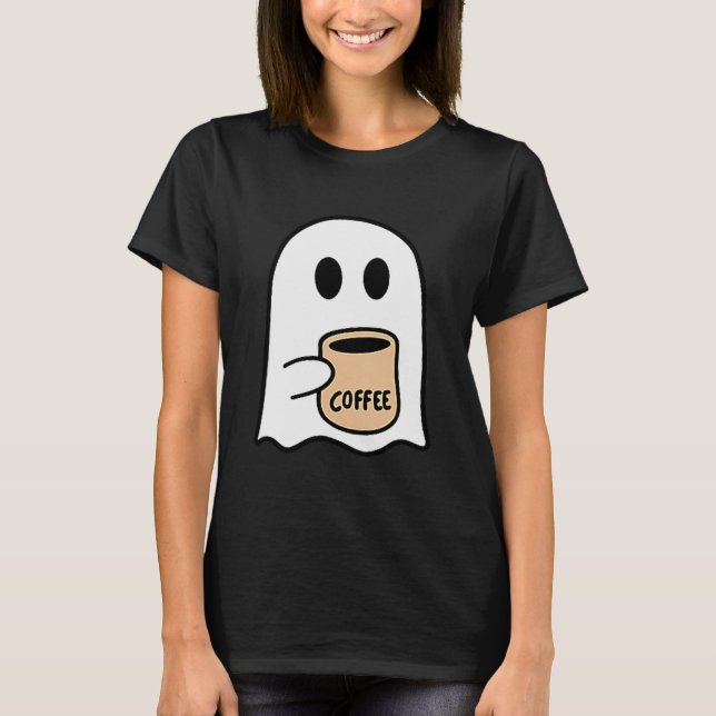 Ghost Drinking Coffee Funny Halloween Costume Coff T Shirt (Framsida)