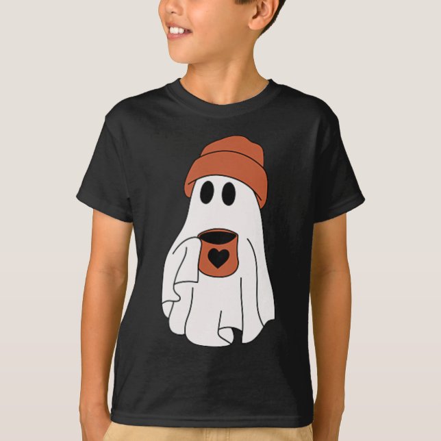 Ghost Drinking Coffee Funny Halloween Costume Coff T Shirt (Framsida)