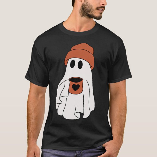 Ghost Drinking Coffee Funny Halloween Costume Coff T Shirt (Framsida)
