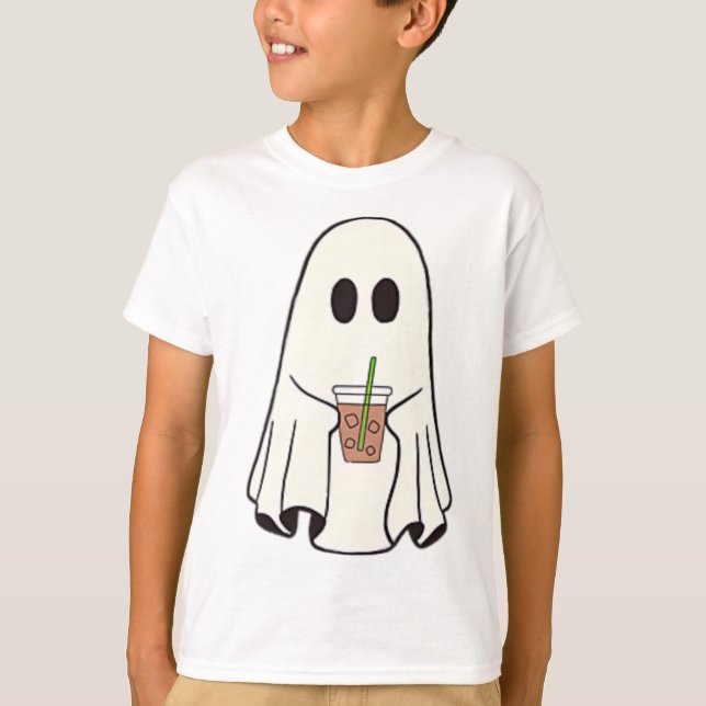 Ghost Drinking Coffee Funny Halloween Costume Coff T Shirt (Framsida)