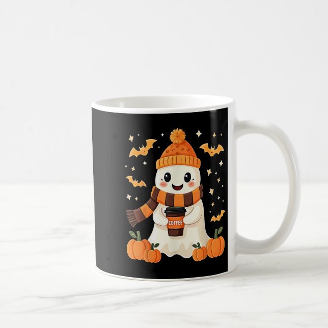Ghost Drinking Coffee Halloween Cute Ghost Ice Cof Kaffemugg (Höger)