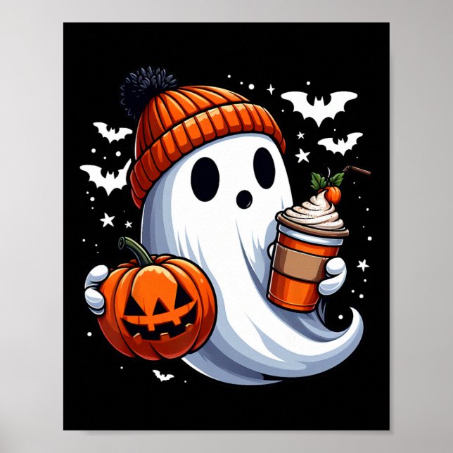 Ghost Drinking Pumpkin Spice Manar Women Kids Hall Poster (Framsidan)